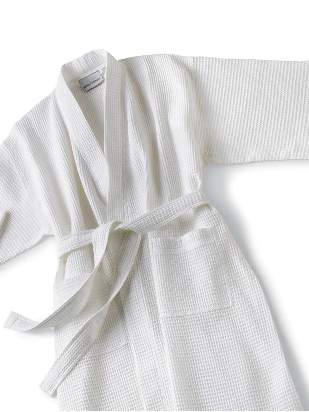 Boca Terry Spa Robe Womens One Size White Waffle Kimono Cotton Blend Bathrobe